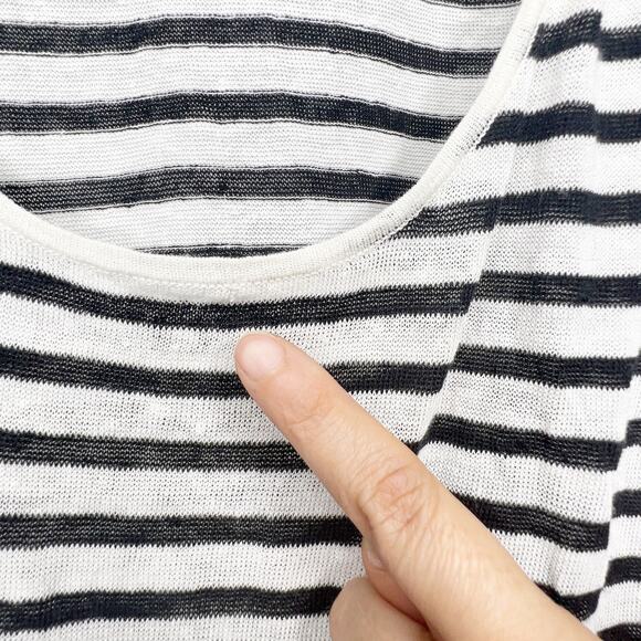 EILEEN FISHER Fine Italian Linen Striped Knit Muscle Tank Top Black White Size S - Picture 7 of 8